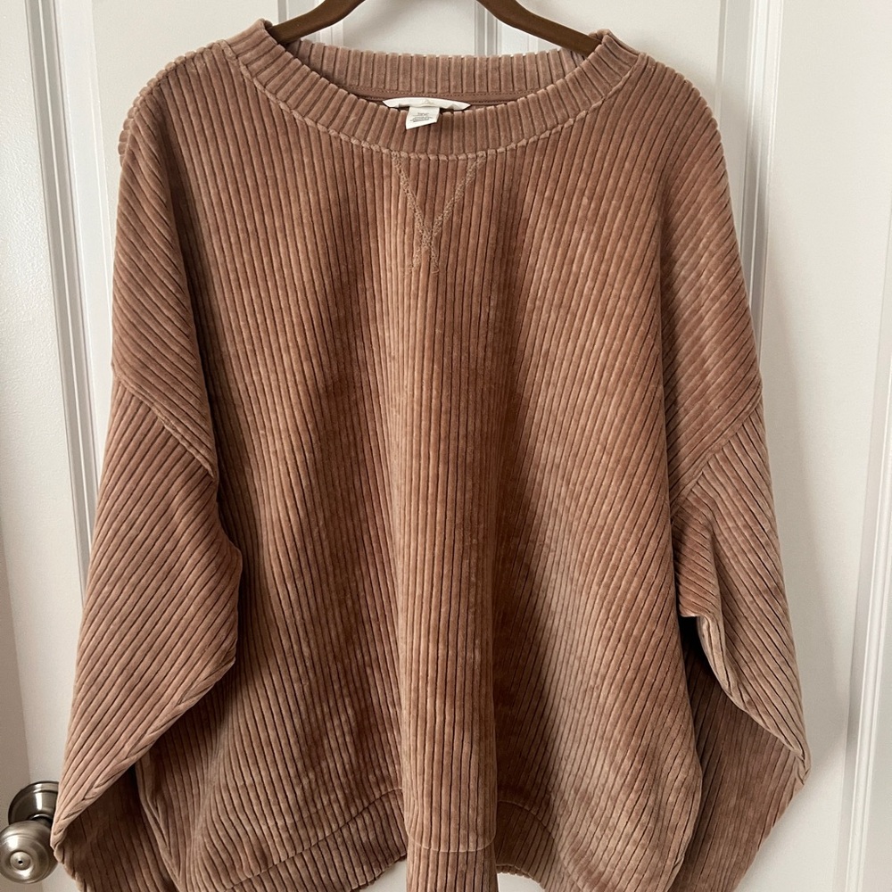 H&M Tan Oversized velour Ribbed Sweatshirt